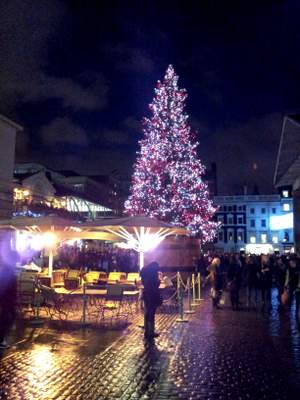 漂亮的圣诞树。伦敦Covent Garden，游人众多，热闹非凡